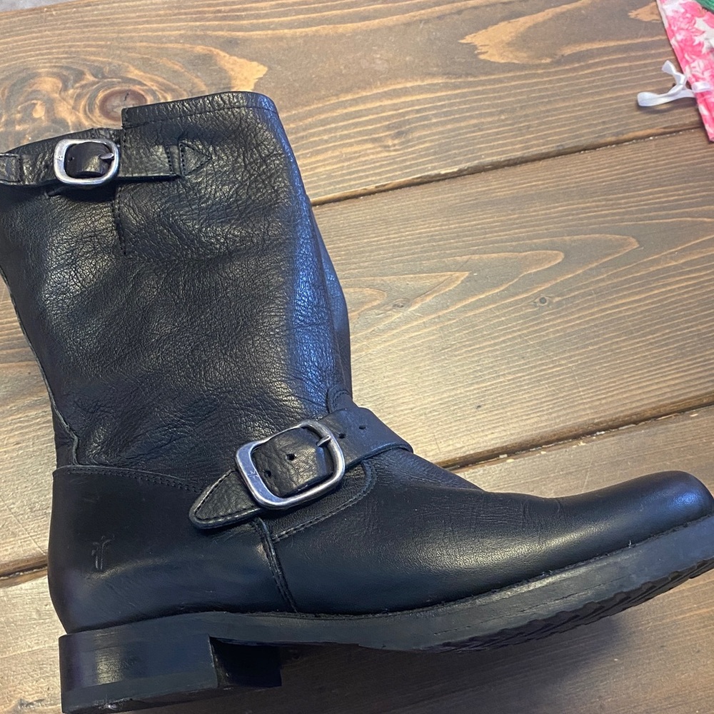 Frye Black Leather Combat Boots